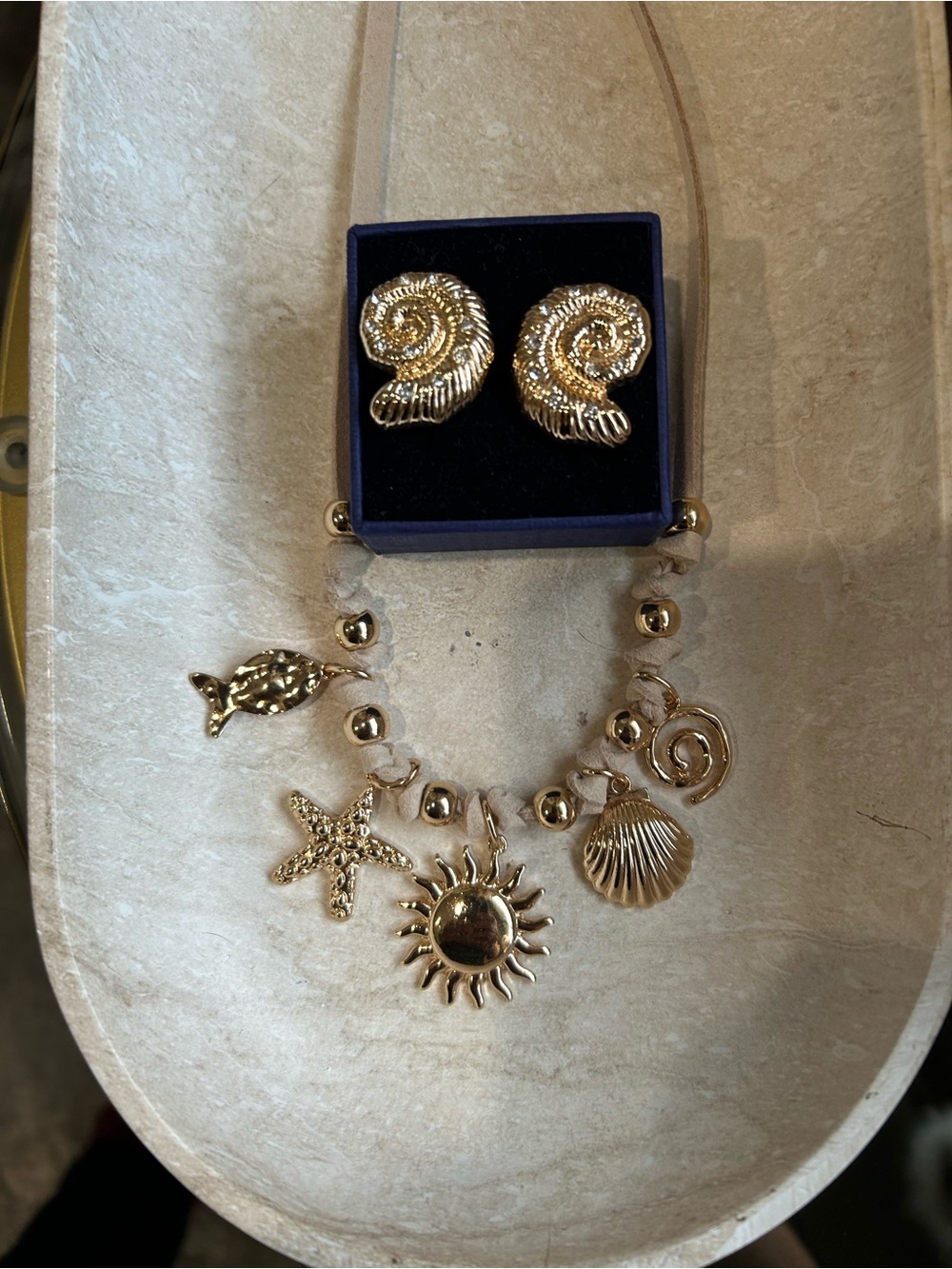 Gold Coastal Charm Necklace with Matching Shell Earrings - Picture 2 of 3